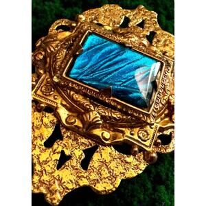 Art Nouveau Blue Morpho Brilliant Butterfly Wing Antique Filigree Estate Brooch